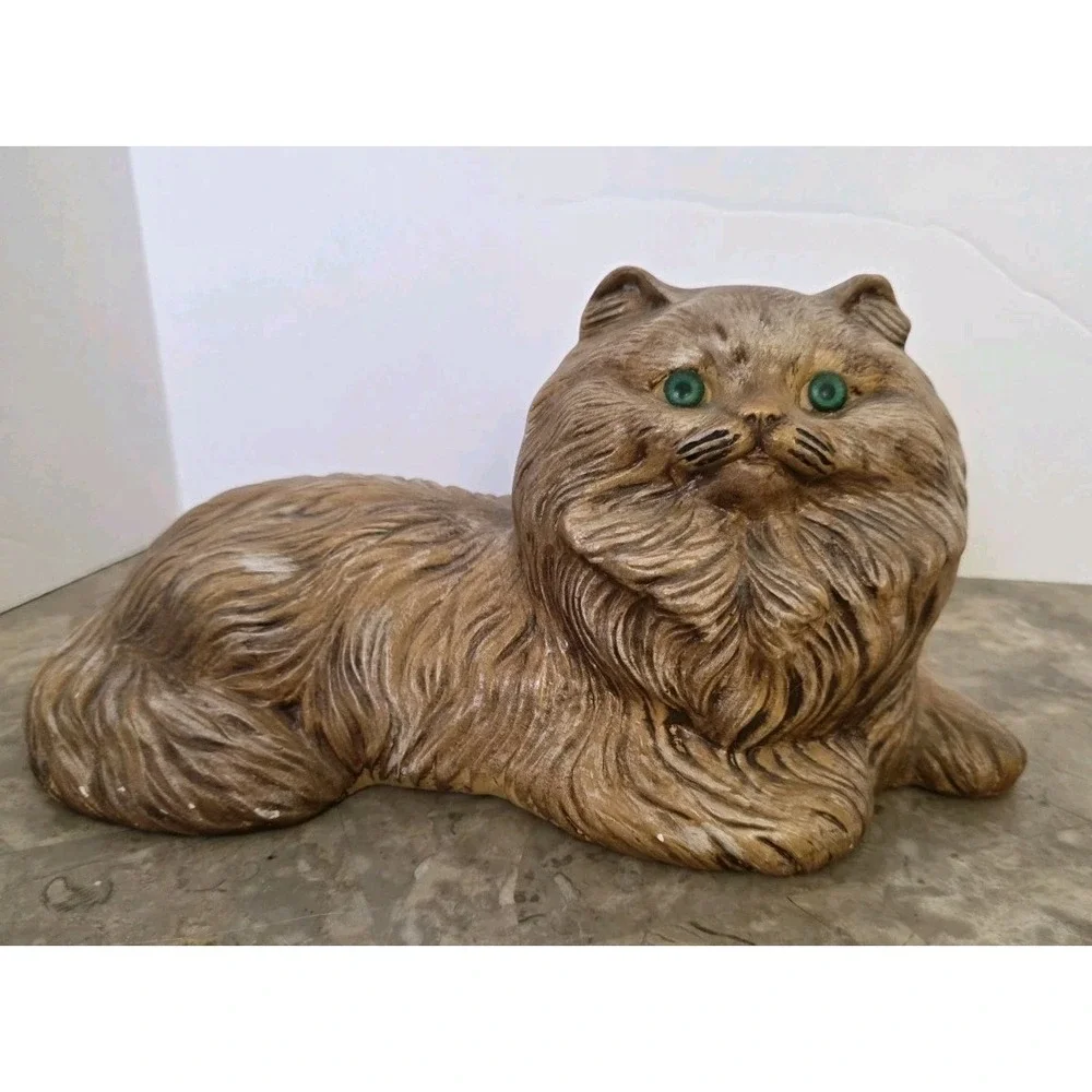 Vintage‎ 70's Ceramic Cats Tan Green Eyes Standing Cat 8